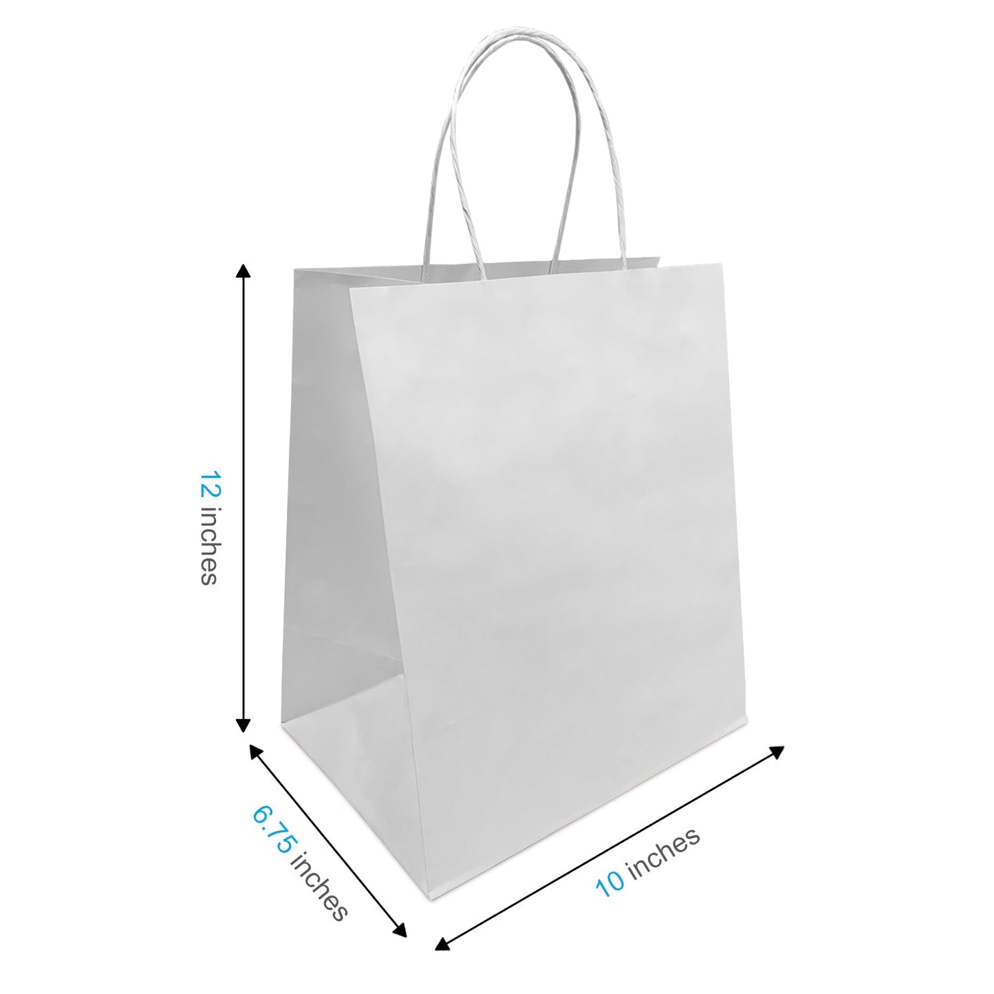 1072W | 250pcs Bistro 10x6.75x12 inches White Paper Bags Twisted Handles – main