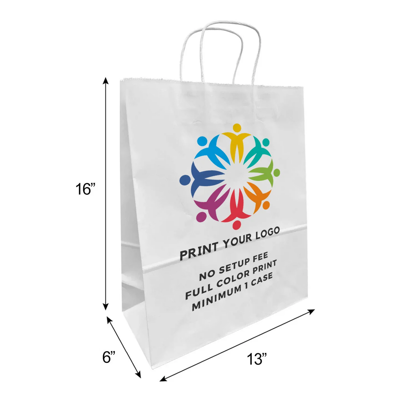 Traveler 13x6x16 inches White Paper Bags Twist Handles, Full Color Custom Print, Printed in Canada – main