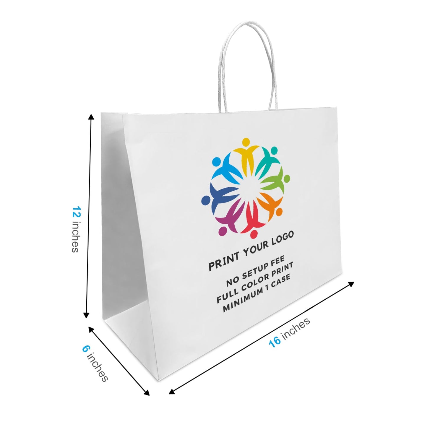 Vogue 16x6x12 inches White Paper Bags Twist Handles, Full Color Custom Print, Printed in Canada – main