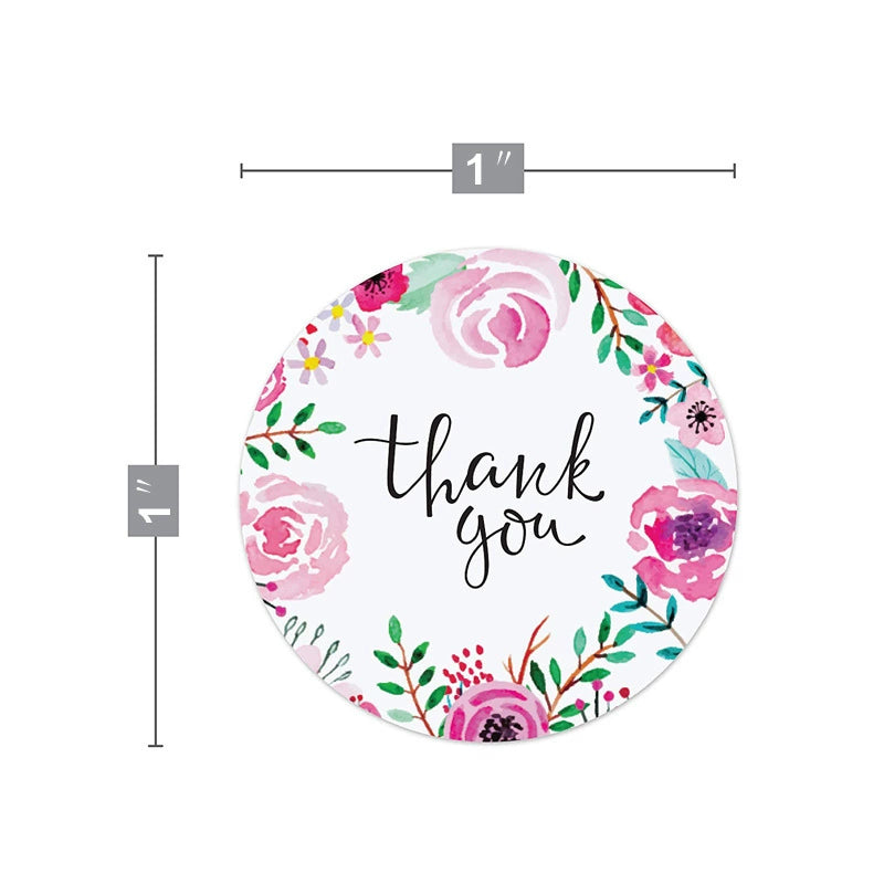 2.5cm Pink Floral Thank You Stickers – 500pcs Roll