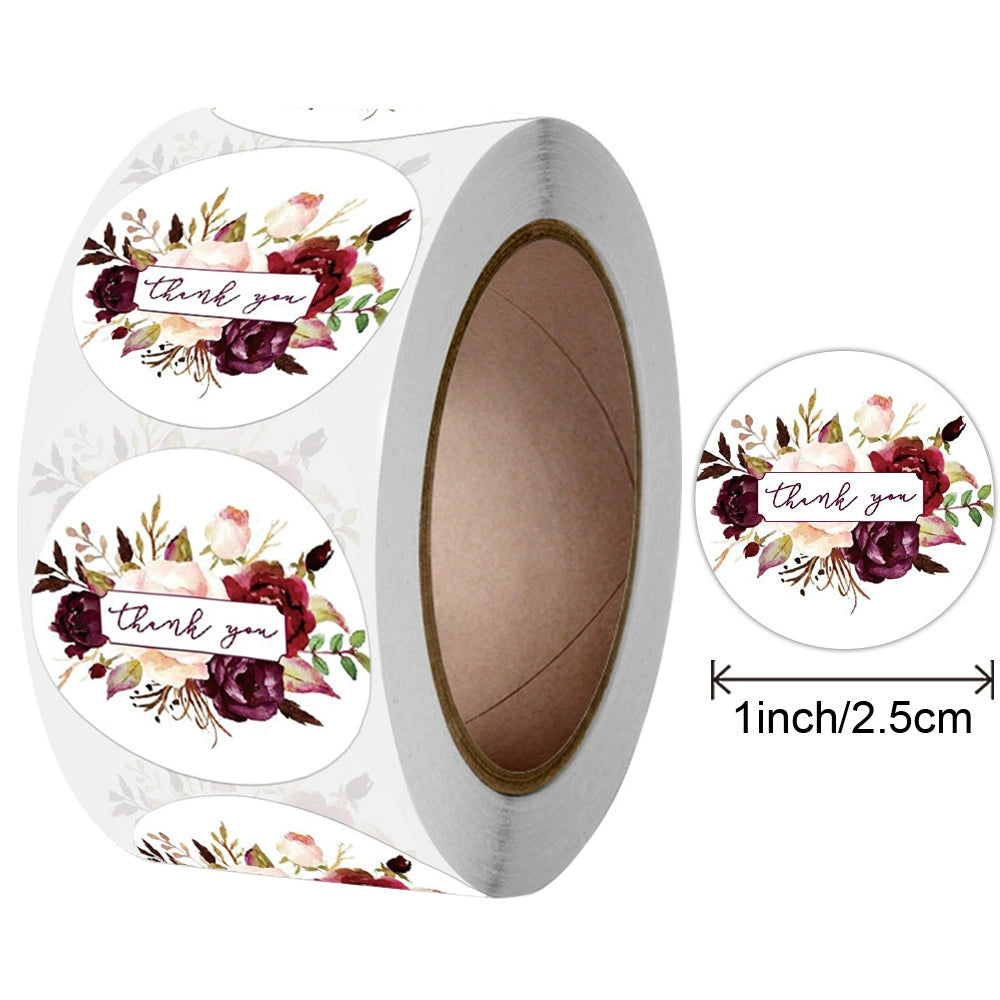 2.5cm Modern Floral Olive Leaf Thank You Stickers – 500pcs Roll
