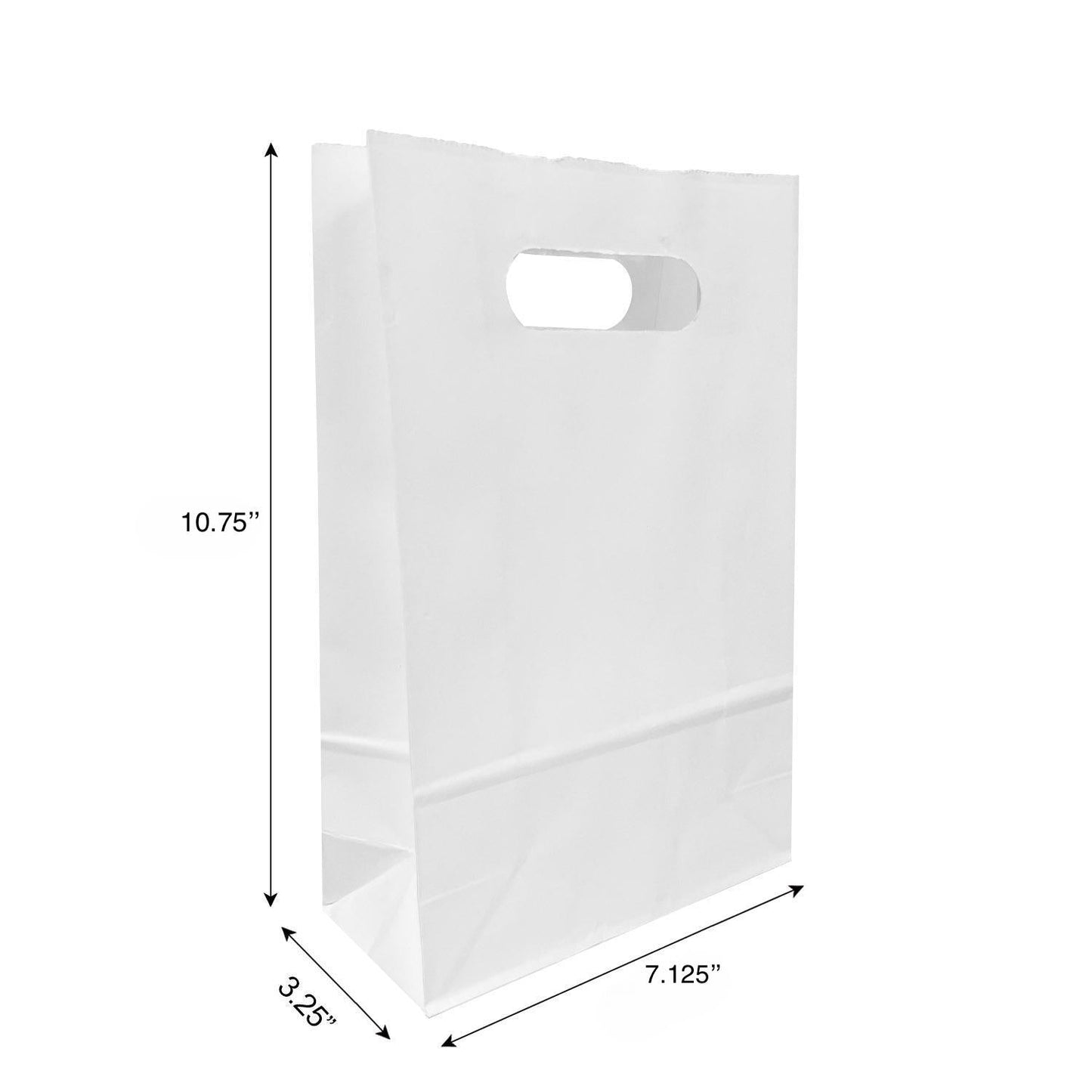 7030DW | 250pcs Snack 7.125x3.25x10.75 inches White Paper Bags Die Cut Handles, $0.29/Pc – main