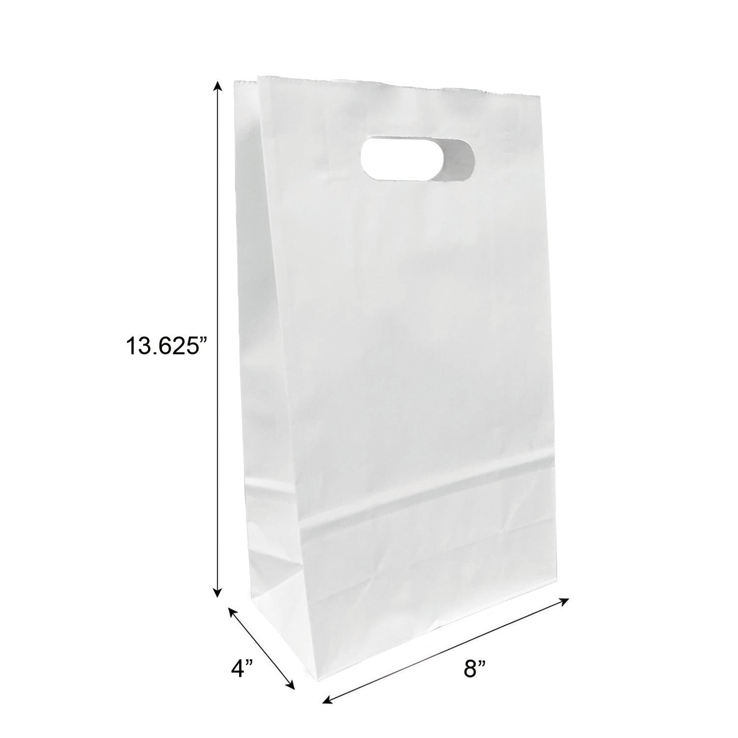 8043DW | 250 Pcs Pub 8x4x13.625 inches White Paper Bags Die Cut Handles, 0.36/Pc β main