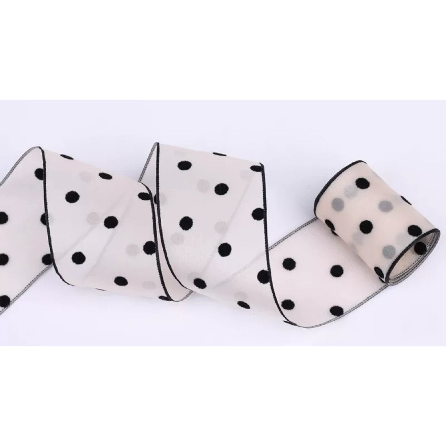 Flocked Polka Dot Tulle Ribbon – 3.8 cm x 10 yd x 6 rolls