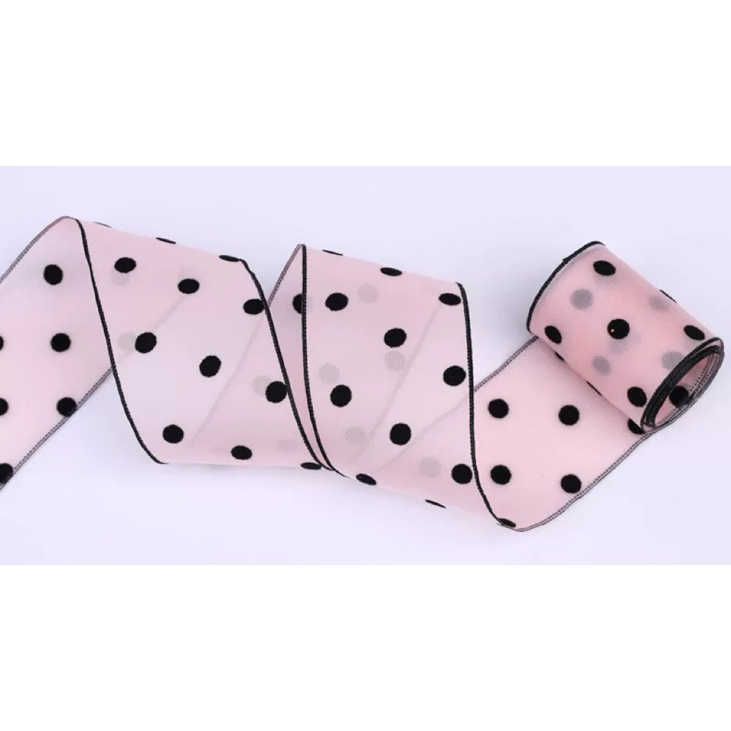 Flocked Polka Dot Tulle Ribbon – 3.8 cm x 10 yd x 6 rolls