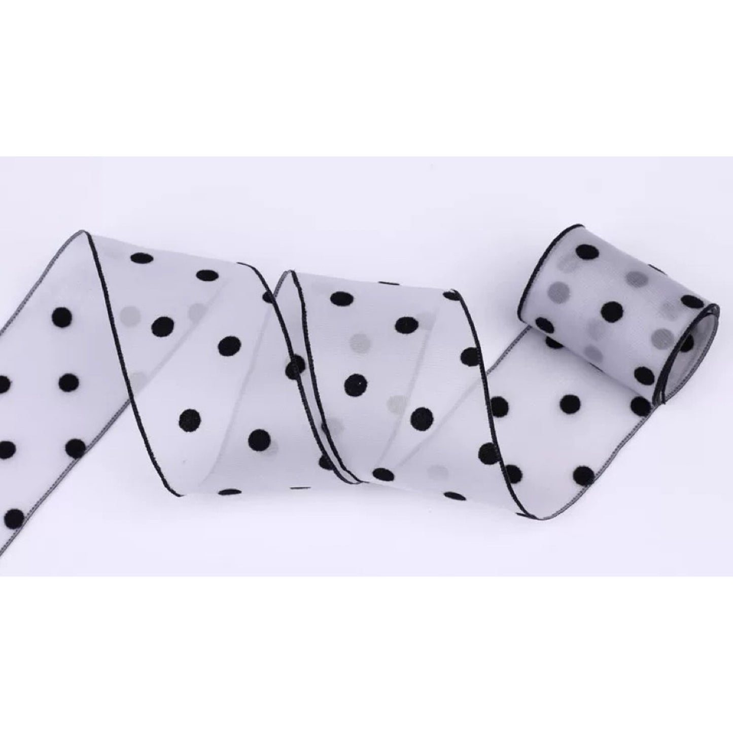 Flocked Polka Dot Tulle Ribbon – 3.8 cm x 10 yd x 6 rolls