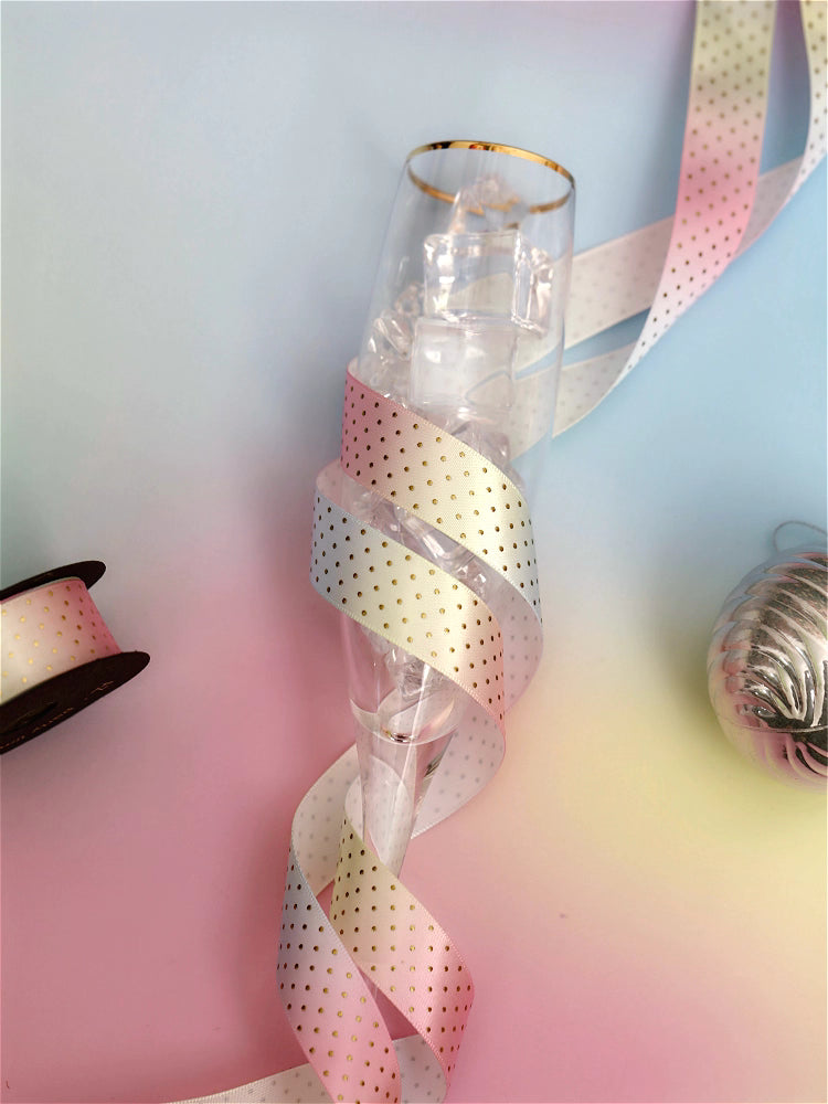 Gold Foil Polka Dot Gradient Ribbon – 2 cm x 5 yd x 6 rolls