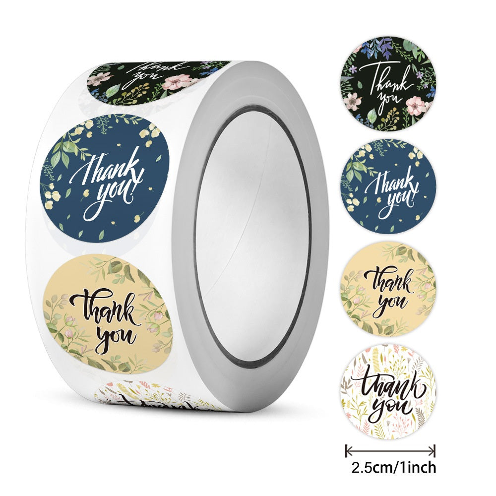 2.5cm Elegant Floral Thank You Stickers – 500pcs Roll