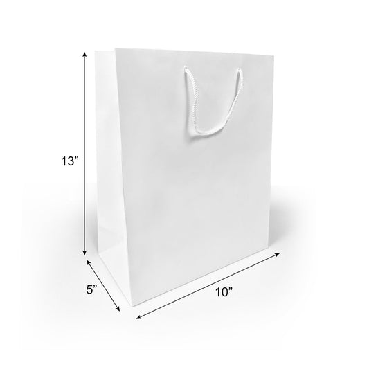 150pcs Euro Tote Paper Bags Debbie 10x5x13 inches White Paper Bags Rope Handles – main
