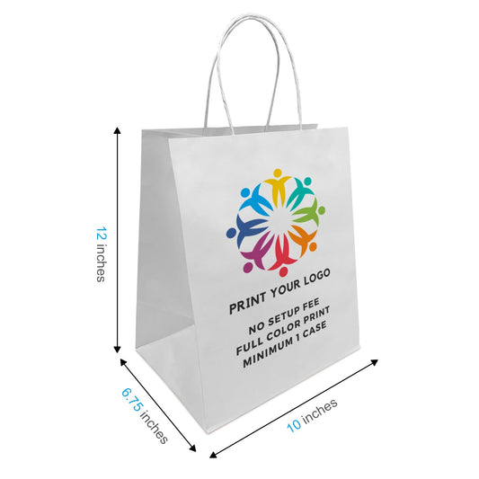 Bistro 10x6.75x12 inches White Paper Bags Twist Handles, Full Color Custom Print, Printed in Canada – main