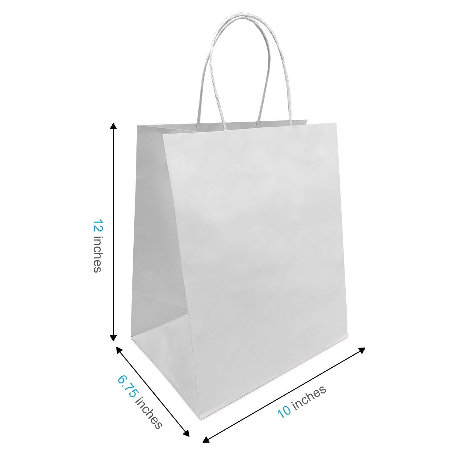 1072W | 250pcs Bistro 10x6.75x12 inches White Paper Bags Twisted Handles – main