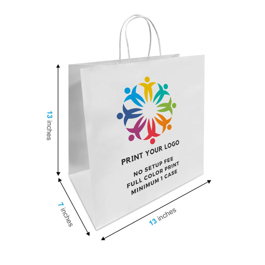 Star 13x7x13 inches White Paper Bags Twist Handles, Full Color Custom Print, Printed in Canada – main