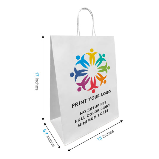 Mart 13x7x17 inches White Paper Bags Twist Handles, Full Color Custom Print, Printed in Canada – main