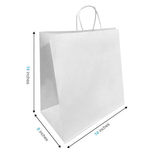 1484W | 200pcs Tiger 14x8x14 inches White Paper Bags Twisted Handles – main