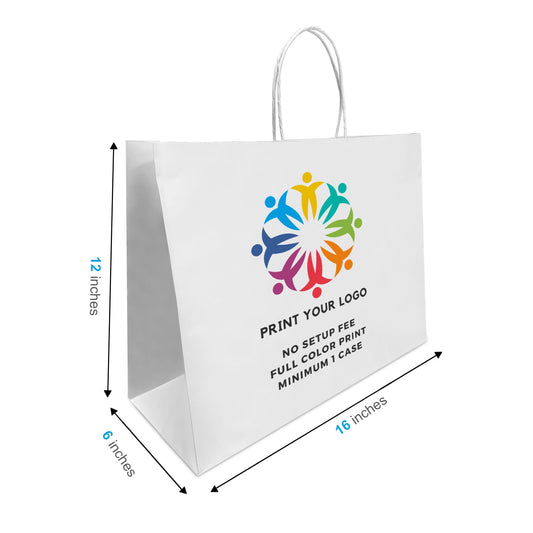 Vogue 16x6x12 inches White Paper Bags Twist Handles, Full Color Custom Print, Printed in Canada – main
