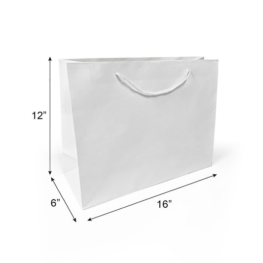 150pcs Euro Tote Paper Bags Vogue 16x6x12 inches White Paper Bags Rope Handles – main