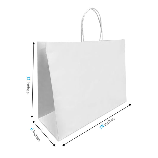 1662W | 250pcs Vogue 16x6x12 inches White Paper Bags Twisted Handles – main