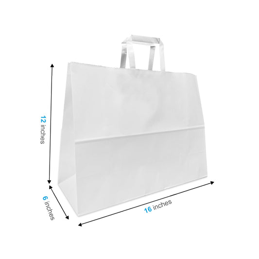 1662FW | 300pcs Vogue 16x6x12 inches White Paper Bags Flat Handles – main