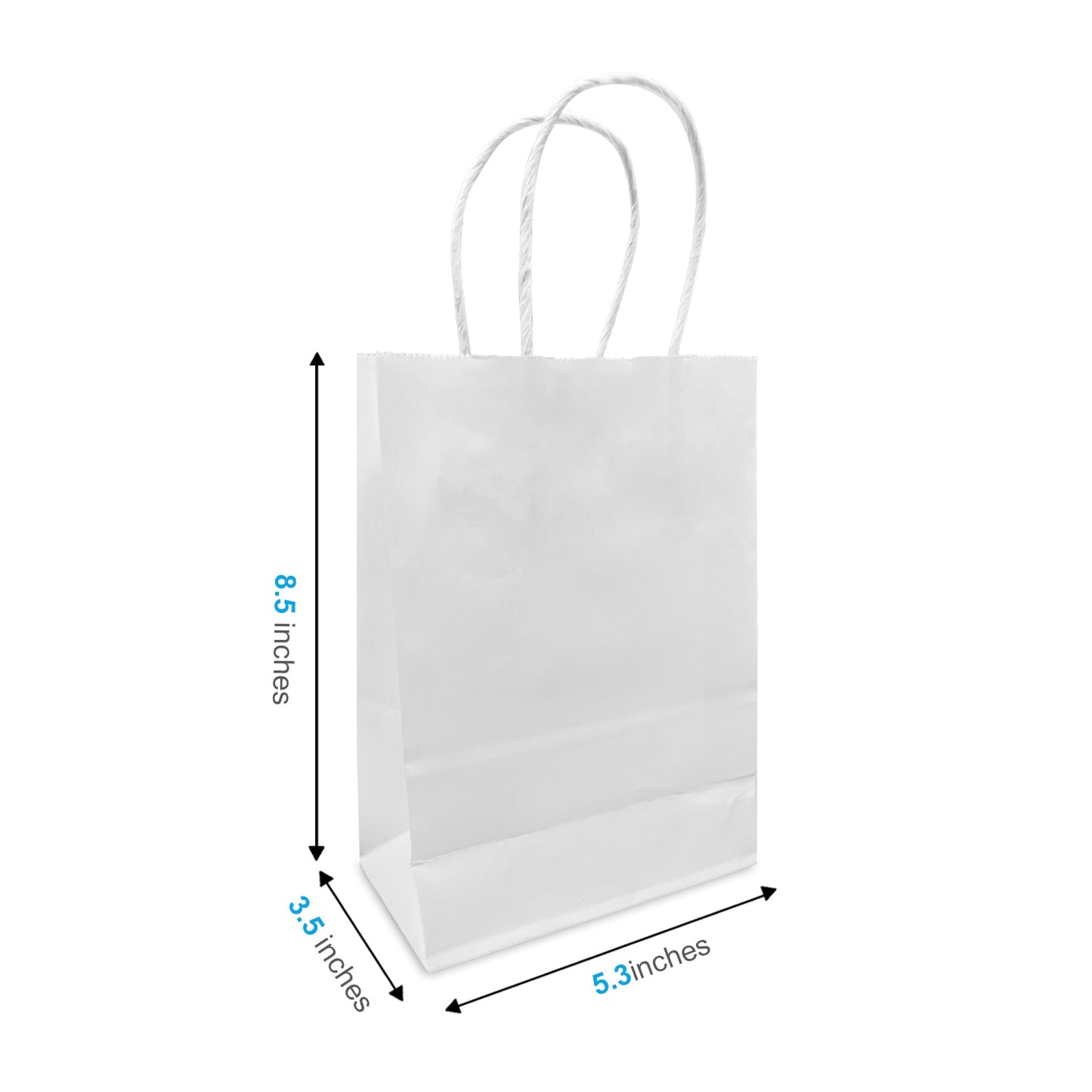 5358W | 250pcs Gem 5.3x3.5x8.5 inches White Paper Bags Twisted Handles – main