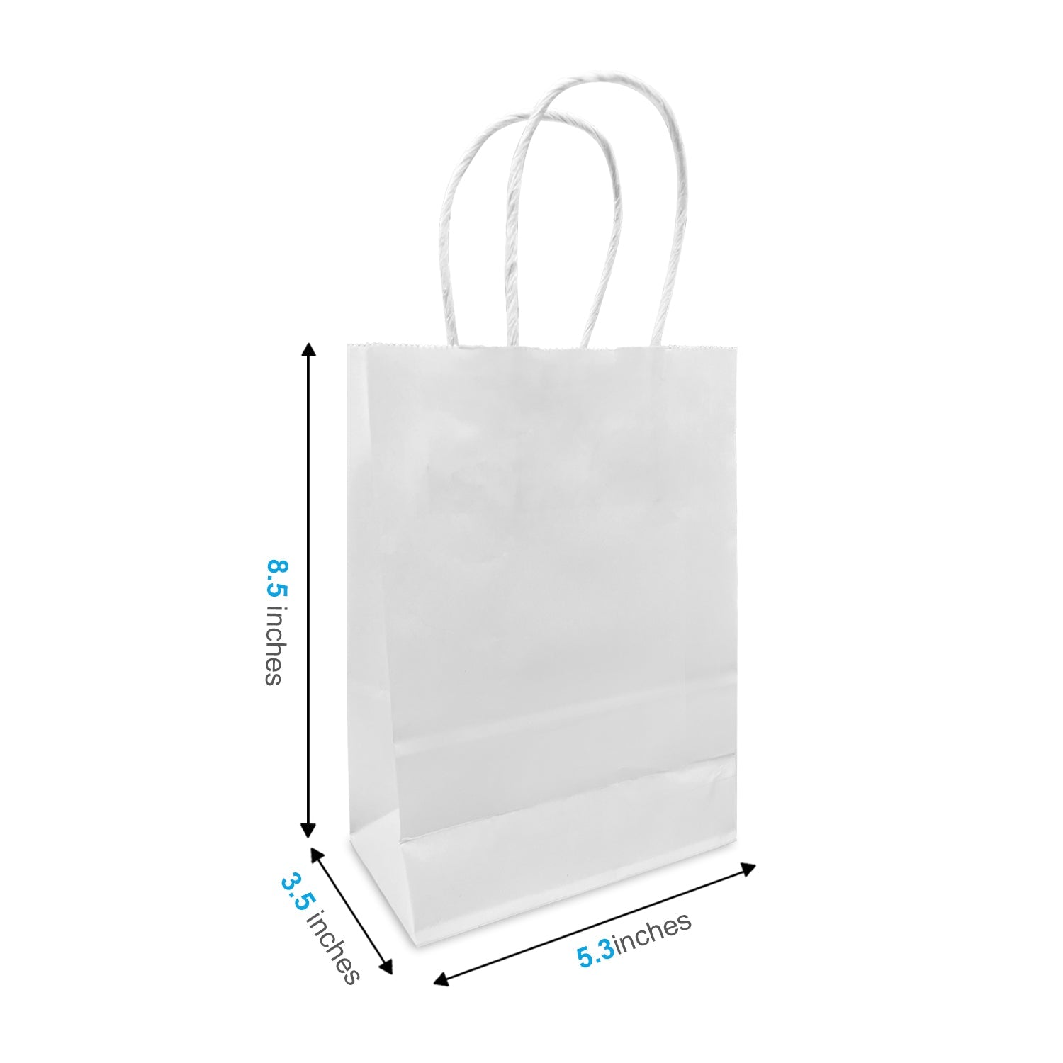 5358W | 250pcs Gem 5.3x3.5x8.5 inches White Paper Bags Twisted Handles – main