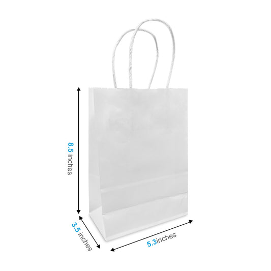 5358W | 250pcs Gem 5.3x3.5x8.5 inches White Paper Bags Twisted Handles – main