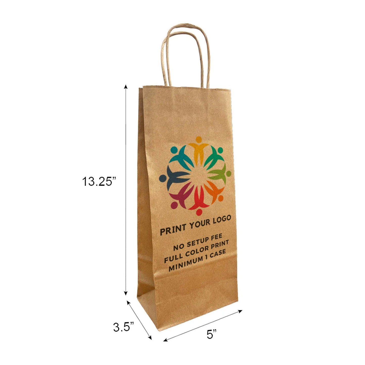 Wine 5x3.5x13.25 inches Kraft Paper Bags Twist Handles – main