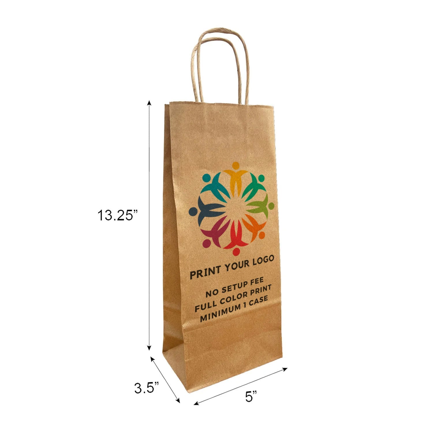 Wine 5x3.5x13.25 inches Kraft Paper Bags Twist Handles – main
