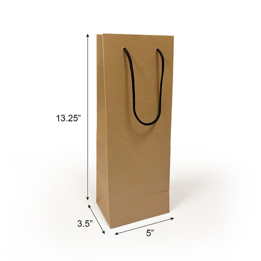 150pcs Euro Tote Paper Bags Wine 5x3.5x13.25 inches Kraft Paper Bags Rope Handles – main