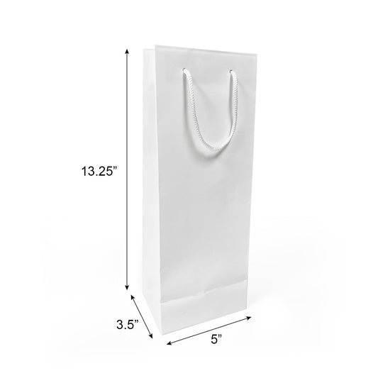 150pcs Euro Tote Paper Bags Wine 5x3.5x13.25 inches White Paper Bags Rope Handles – main