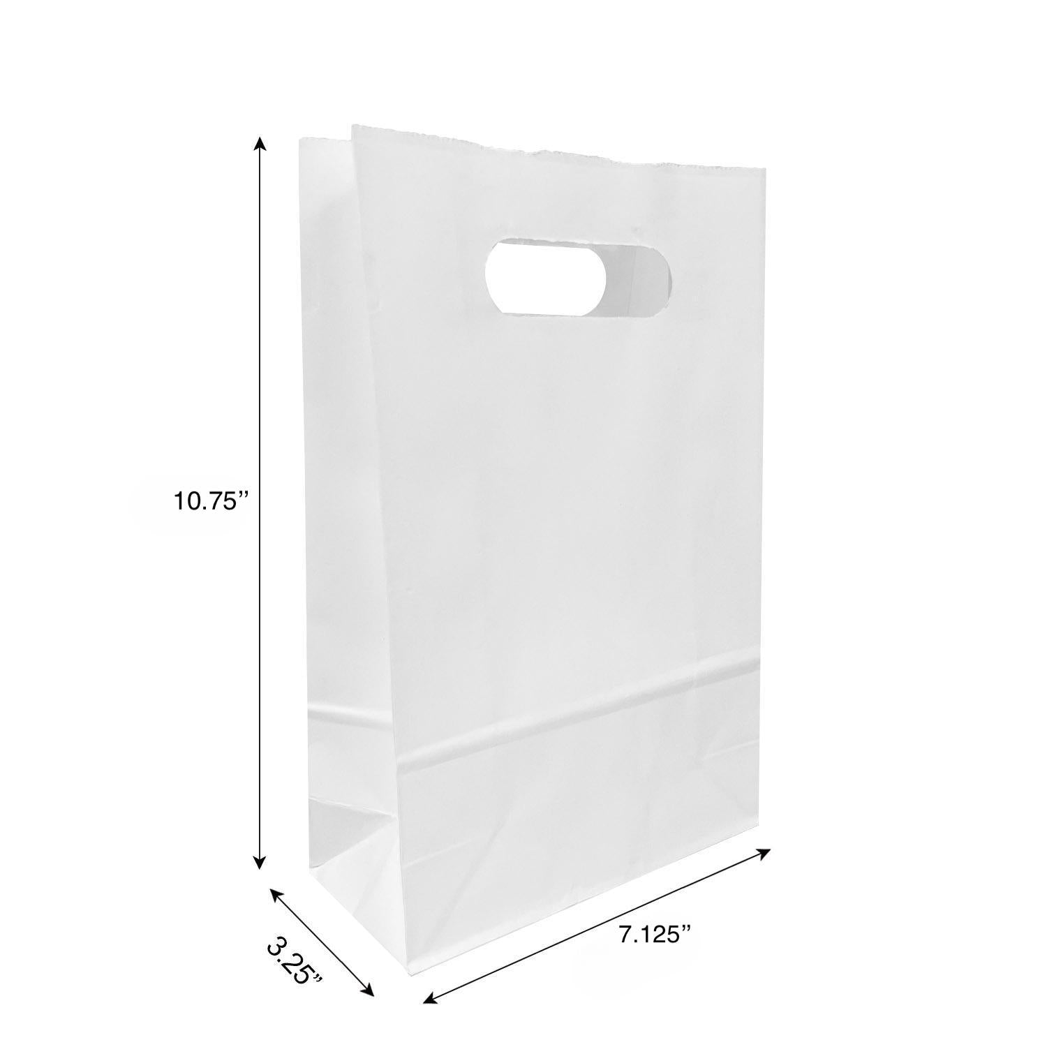 7030DW | 250pcs Snack 7.125x3.25x10.75 inches White Paper Bags Die Cut Handles, $0.29/Pc – main