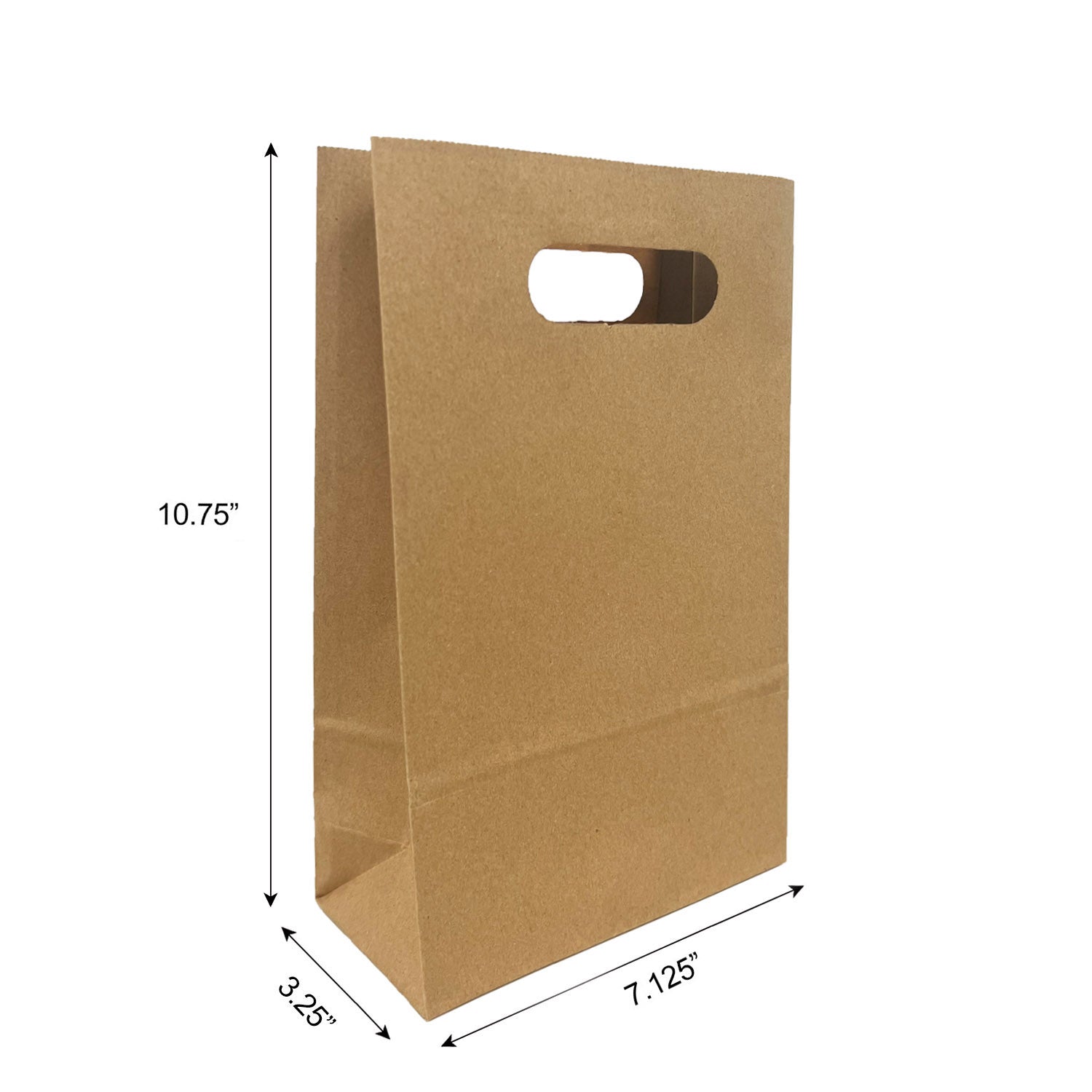 7030DB | 250pcs Snack 7.125x3.25x10.75 inches Kraft Paper Bags Die Cut Handles, $0.28/Pc – main