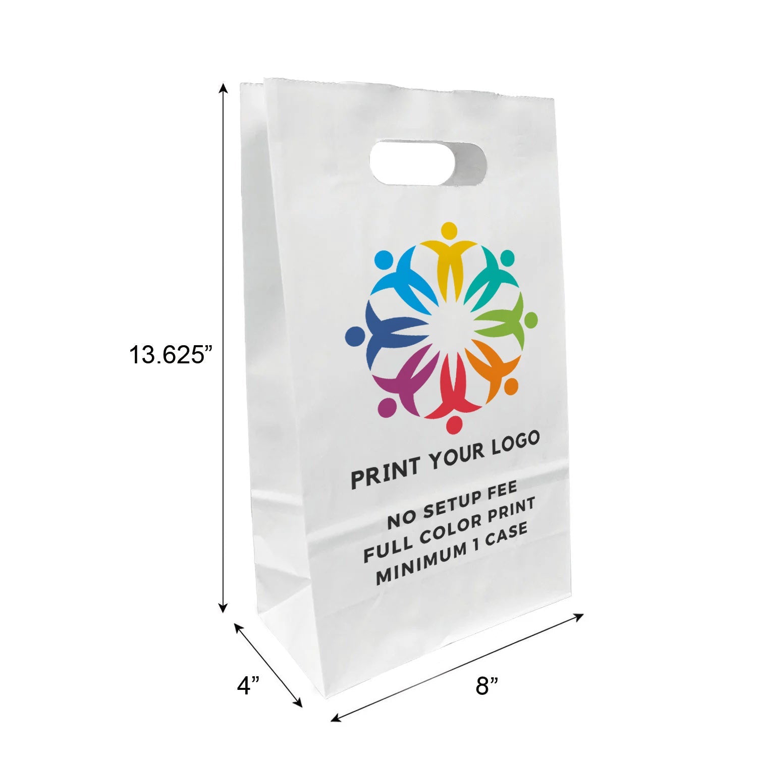 Pub 8x4x13.625 inches White Paper Bags Die Cut Handles – main