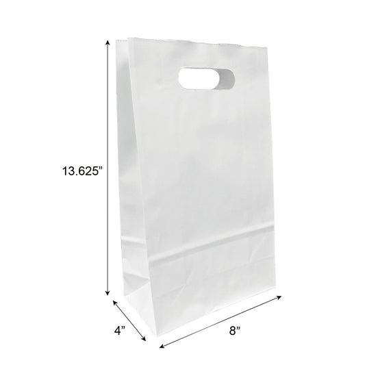 8043DW | 250 Pcs Pub 8x4x13.625 inches White Paper Bags Die Cut Handles, 0.36/Pc – main