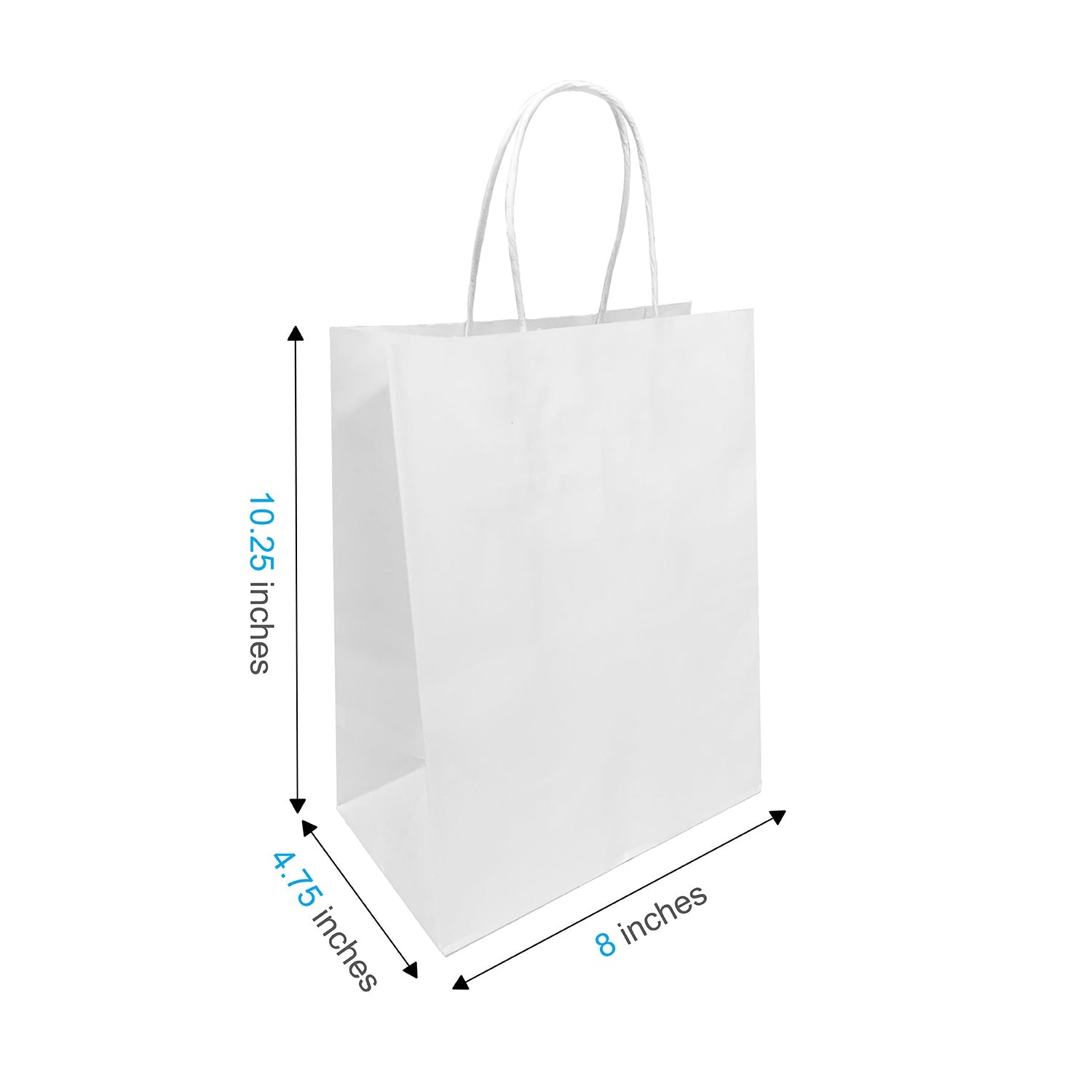 8450W | 250pcs Cub 8.5x4.75x10.25 inches White Paper Bags Twisted Handles – main