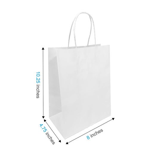 8450W | 250pcs Cub 8.5x4.75x10.25 inches White Paper Bags Twisted Handles – main