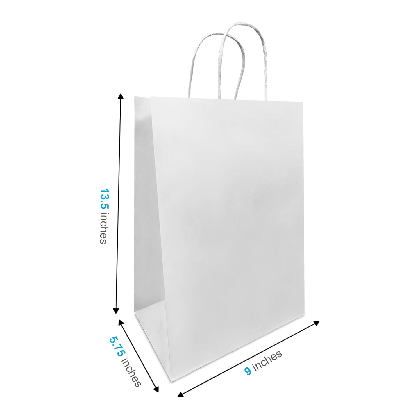 9063W | 200pcs Bottle 9x5.75x13.5 inches White Paper Bags with Handles – main