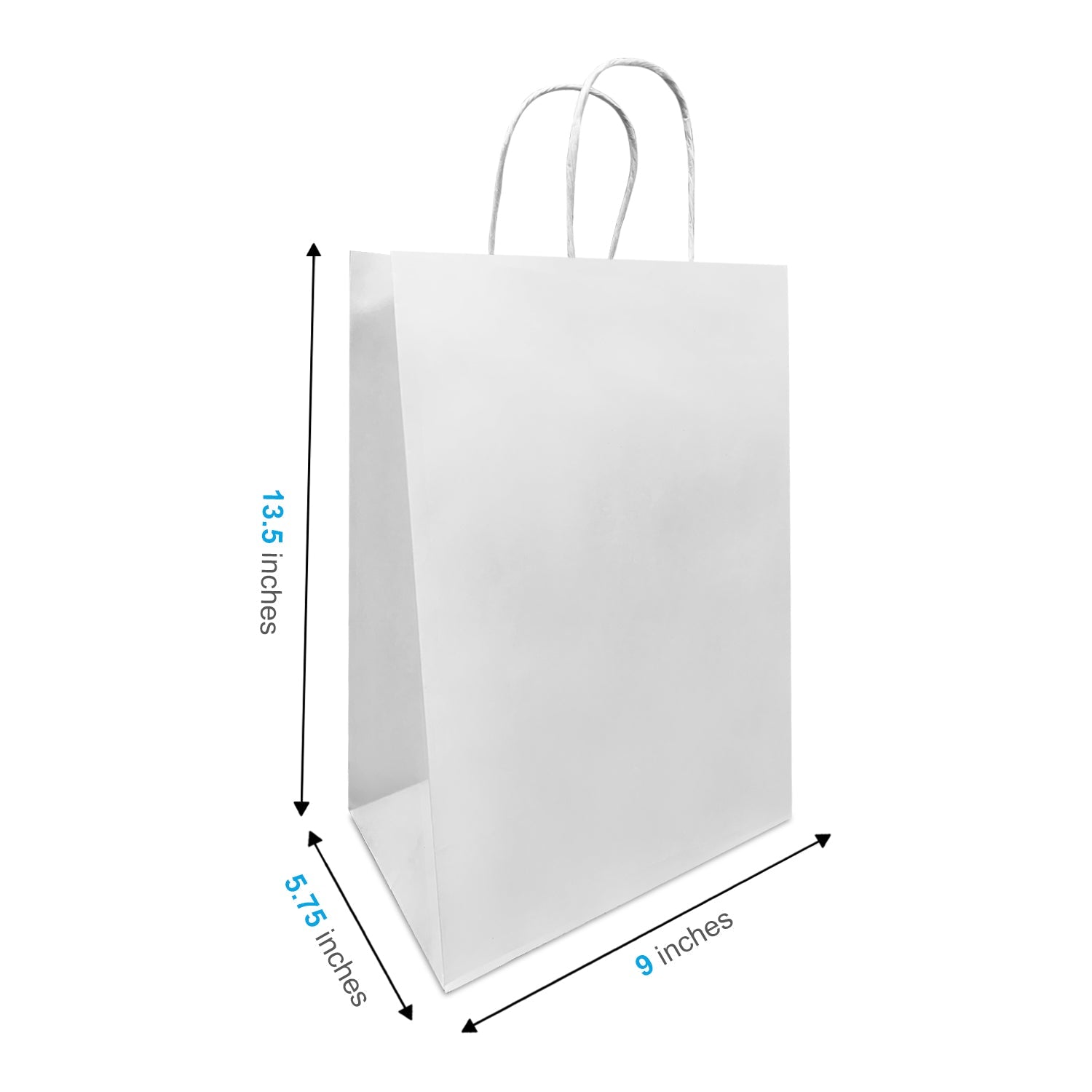 9063W | 200pcs Bottle 9x5.75x13.5 inches White Paper Bags with Handles – main