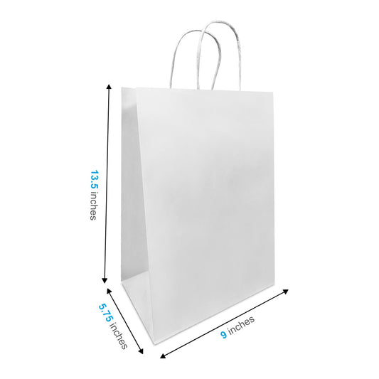 9063W | 200pcs Bottle 9x5.75x13.5 inches White Paper Bags with Handles – main