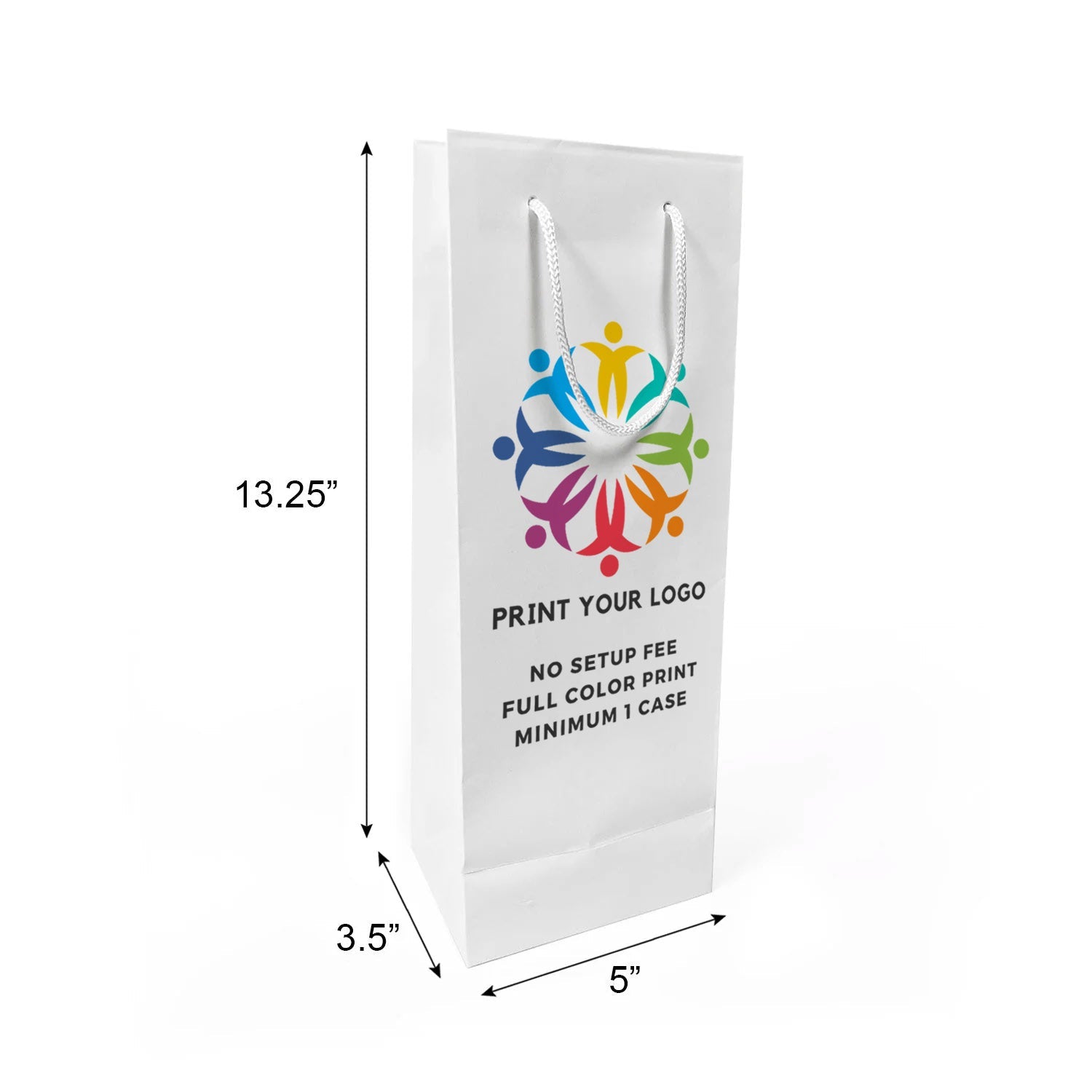 Euro Tote Wine 5x3.5x13.25 inches White Paper Bags Rope Handles – main