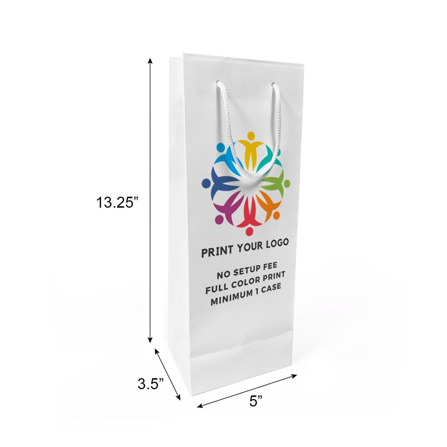 Euro Tote Wine 5x3.5x13.25 inches White Paper Bags Rope Handles – main