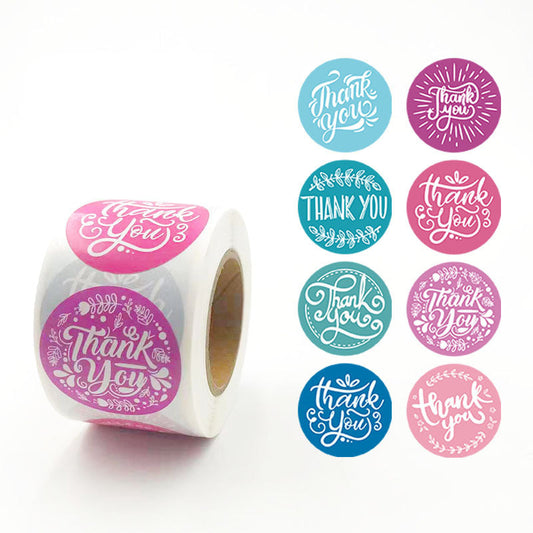 3.8cm Mixed Color Thank You Stickers – 400pcs Roll