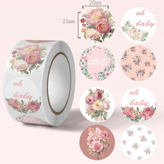 2.5cm Peony Flower Stickers – 500pcs Roll