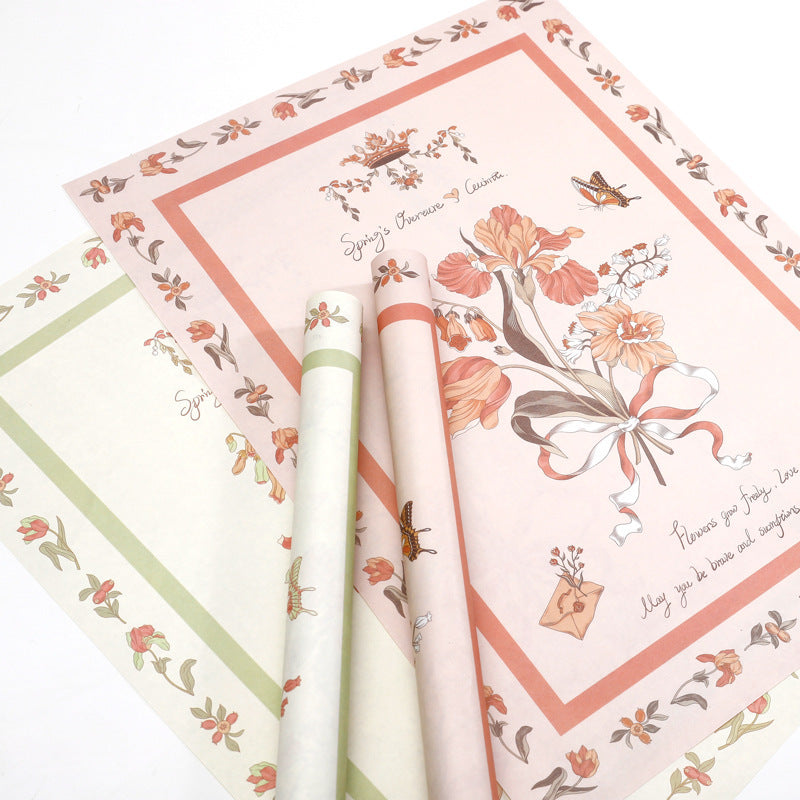 Love Among Flowers Rose Wrapping Paper - 10 Sheets