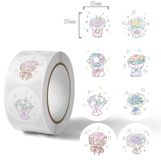 2.5cm Colorful Bouquet Stickers – Floral Gift Labels (500pcs Roll)