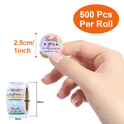 2.5cm Rainbow Holographic Thank You Stickers – 500pcs Roll