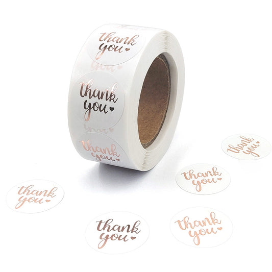2.5cm Rose Gold Foil Thank You Stickers – 500pcs Roll