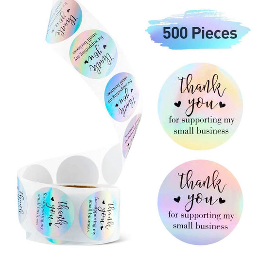 2.5cm Rainbow Holographic Thank You Stickers – 500pcs Roll