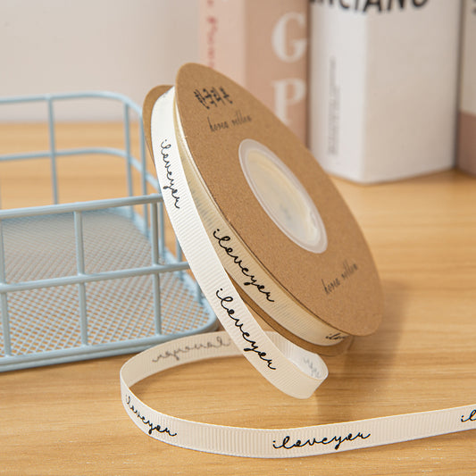 White ‘I Love You’ Satin Ribbon – 1 cm x 33 yd x 6 rolls