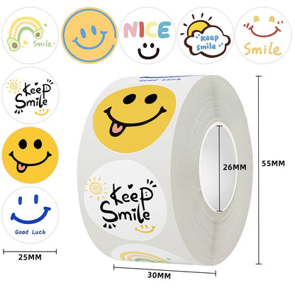 2.5cm Cute Cartoon Smile Stickers – Fun Labels (500pcs Roll)