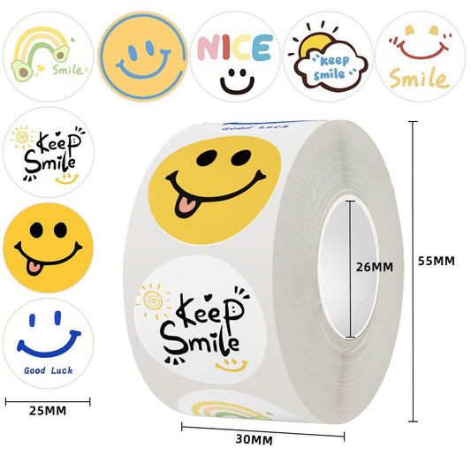 2.5cm Cute Cartoon Smile Stickers – Fun Labels (500pcs Roll)